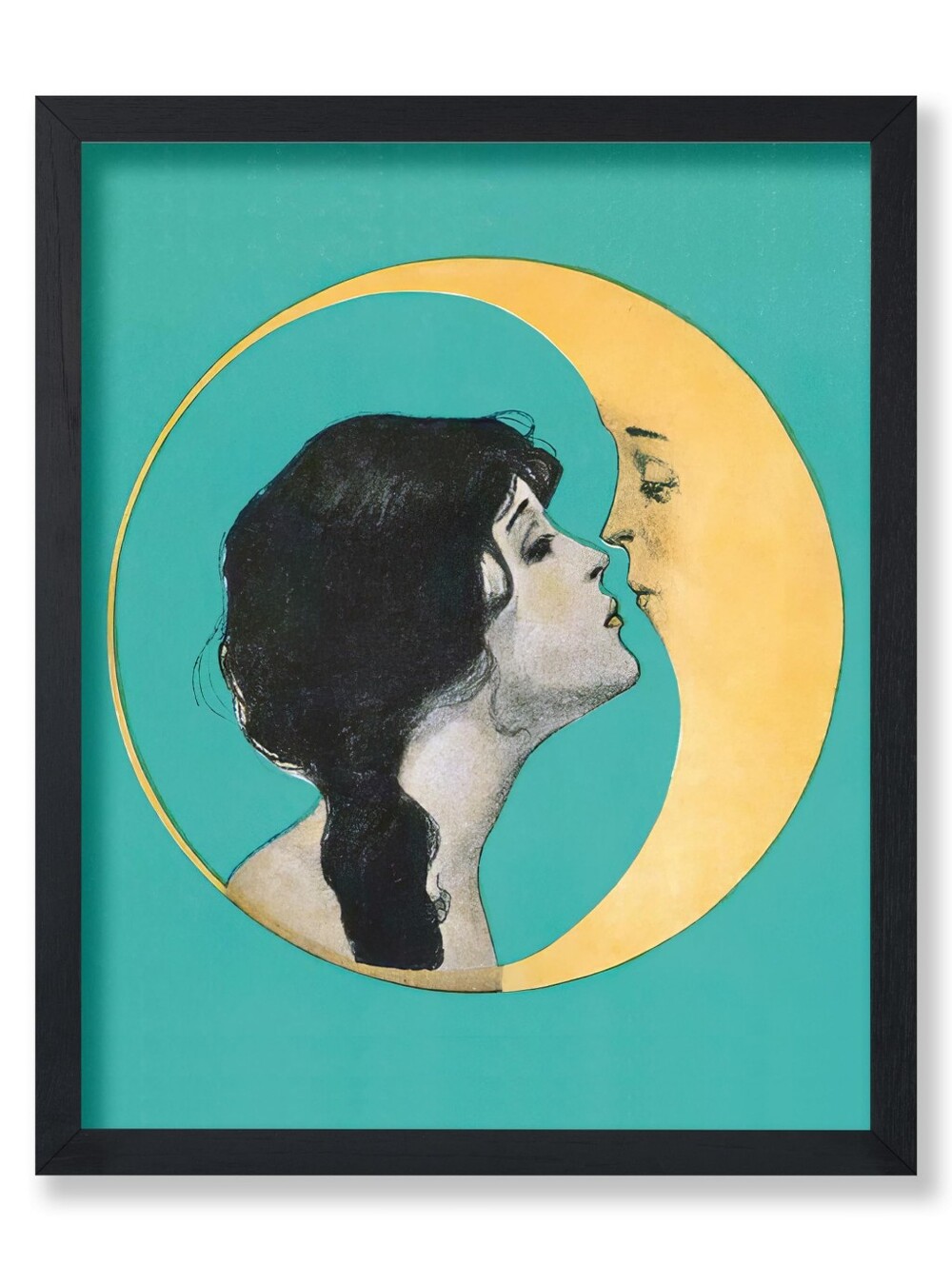Woman Kissing the Moon Vintage Framed Wall Art